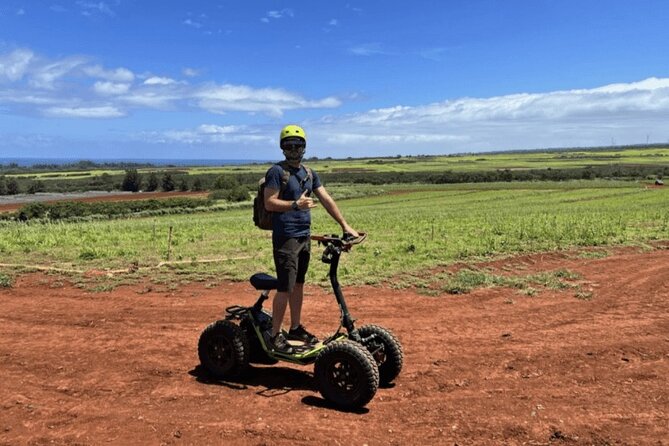 ATV Adventure in Hawaii by Da Mongoose EzRaider - How the ride works: standing, sitting, and control on red dirt