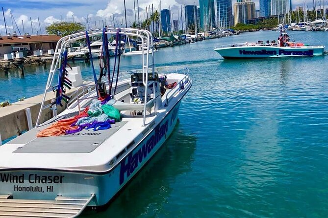 Hawaiian Parasail Since 1977 from Waikiki Beach - The boat, the harness, and the smoother take-off style